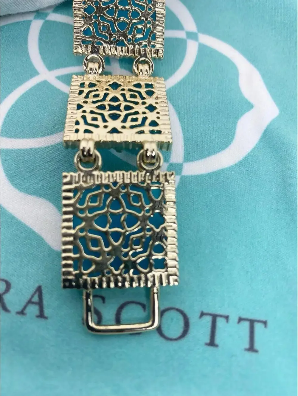 Retired Kendra Scott Savannah Azure Blue Bracelet In Gold Tone